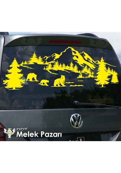 Ayı Sürüsü Dağ Orman Doğa Manzara Off Road Kamp Karavan Sticker