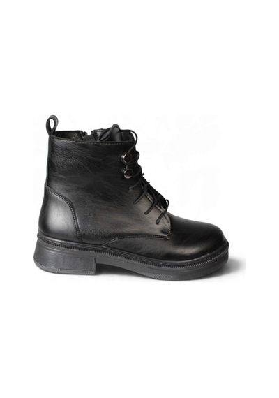 Yaz Kış Ayakkabı Kadın Bağcıklı Kalın Taban Bot Siyah
