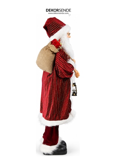 Yılbaşı Noel Baba Kadife Altın Çizgili Kırmızı 90 Cm