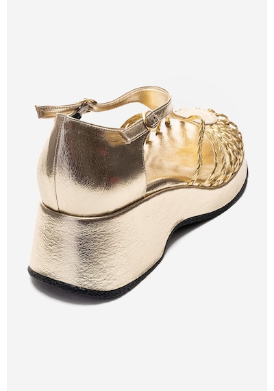 Luvishoes Barry Altın Örgü Detaylı Kadın Dolgu Topuklu Sandalet Altın