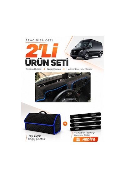 E-biz Mercedes Sprinter W907-w910 2018-2026 Uyumlu Torpido + Tay Tüyü Çanta - Siyah-mavi - Mb021