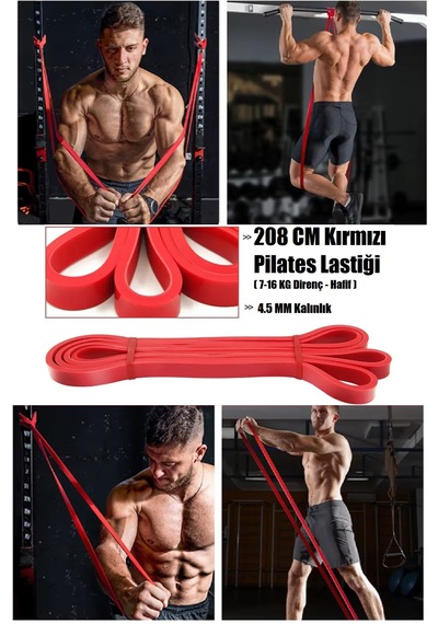 208 Cm Direnç Lastiği 3'lü Set Kırmızı, Siyah Ve Yeşil - Hafif, Orta Ve Ağır Kırmızı - Siyah - Yeşil