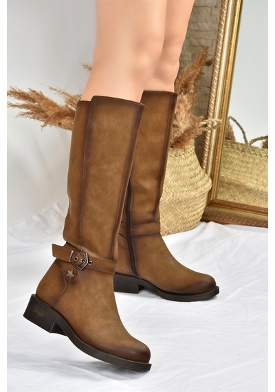 Fox Shoes Vizon Kısa Topuklu Günlük Kadın Çizme G674240109