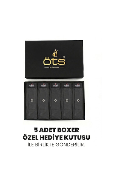 Öts Premium 5'li Erkek Boxer Düğmeli, Süprem - Hediye Kutulu, %100 Pamuk, Füme