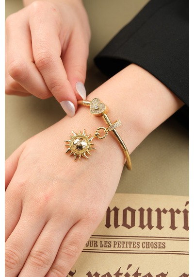Çildan Womens Gold Özel Tasarım Zirkon Taşlı Güneş Ve Kalp Detayl Altın - Gümüş - Rose