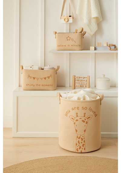 Ocean Home Textile 3'lü Çocuk Odası Sevimli Zürafa Jüt Keten Kumaş Sepet Set 1 Adet 24 x 17 x 14 / 1 Adet 30 x 21 x 18 / 1 Adet 33 x 40 cm