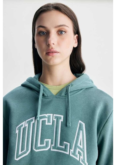 Ucla Rıley Yeşil Kapüşonlu Nakışlı Standard Fit Kadın Sweatshirt Yeşil