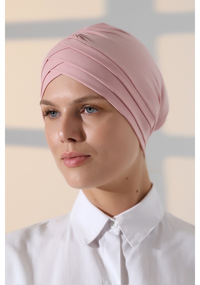 Çapraz 3 Bantlı Çift Taraflı Kadın Tesettür Bone Pembe Pembe
