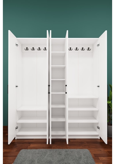 Asra Trend Vestiyer & Portmanto V-09 %100 MDF 5 Kapaklı Geniş Ayakkabılık Beyaz