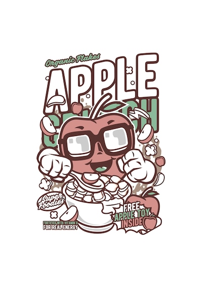 Paybuy Çocuk Tişört Organik Elma Tahıl Baskı Retro Cereal Tasarım Nostal Siyah