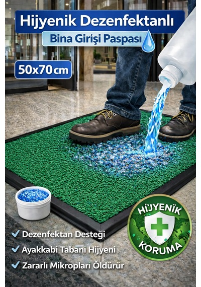 Myfloor Renkli Dezenfektan 50x70 Cm Kıvırcık Paspaslı Hijyenik Kauçuk Paspas Yeşil