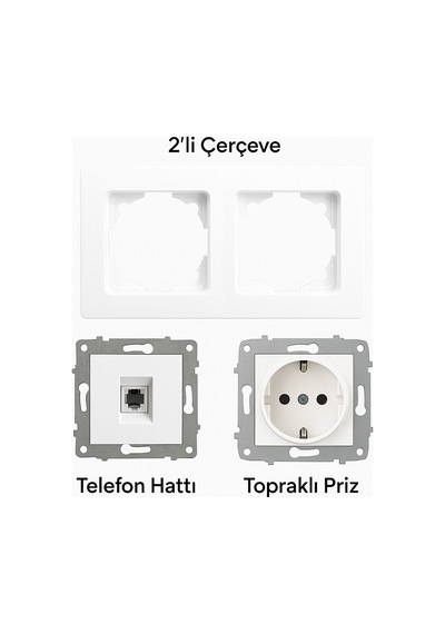 Karen Çiftli Priz Çerçevesi Uyumlu Topraklı Elektrik Prizi Telefon Hat Girişi Ofis Ve Ev Kullanımı