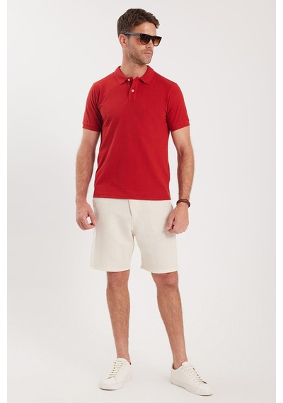 Tudors Erkek Slim Fit Dar Kesim Pamuklu Yumuşak Dokulu Serin Tutan Kumaş Düz Pike Bordo Polo Yaka Tişört-33710 Bordo