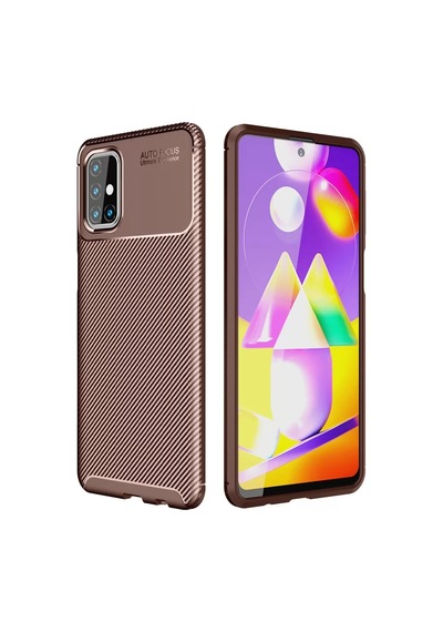 Newface Samsung Galaxy M31s Kılıf Auto Focus Karbon Kapak - Kahverengi