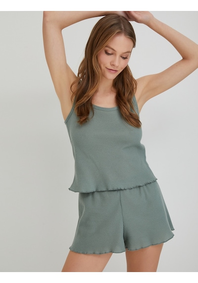 Koton Pijama Üstü Askılı U Yaka Dokulu Yeşil 4wlk90007mk 4WLK90007MK786