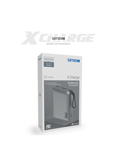Simex 20.000 Mah 22.5w Hızlı Şarj Pd Powerbank Kendinden Kablolu Ve Dijital Göstergeli Taşınabilir Cihazı Standart
