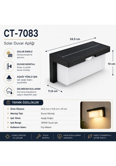 Barbaros 40w Solar Led Duvar Apliği, 4300 Lümen, 3200k Günışığı, 2 Kademeli Sensörlü, Ip44 Dış Mekân Bahçe Balkon Kapı Girişi Aydınlatması Diğer