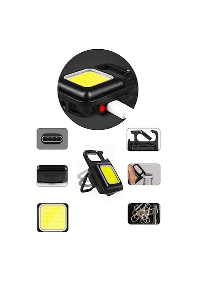 Güçlü Şarjlı Led Işıklı Kamp Lambası El Feneri Mıknatıslı, Tripod Uyumlu, 4 Fonksiyonlu Mod Sarı