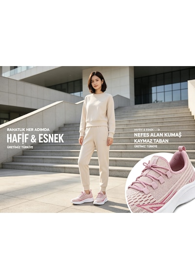 Leu Bayan Triko Spor Ayakkabı Pembe