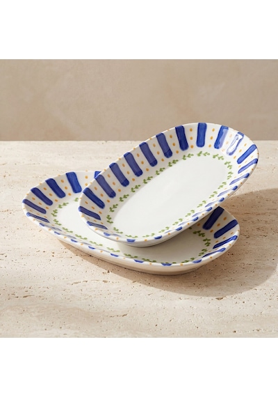 Güral Kayısı Desenli 24 Cm 2li Porselen Kayık Tabak Seti Çok Renkli