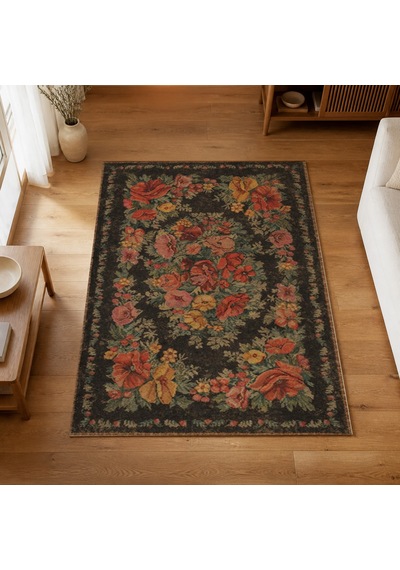 Kartela Halı Karabağ Halı Jüt Taban Dokuma Halı Antrasit - 60 X 90 Cm