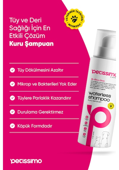 Petissimo Care 3'lü Süper Temizlik Seti - Arındırıcı Şampuan - Kuru Şampuan - Pati Temizleme Köpüğü