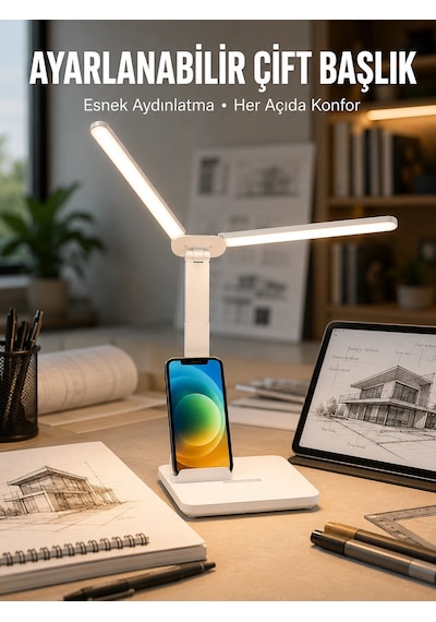 Ayarlanabilir Kısılabilir Led Masa Lambası Entegre Kalemlik Ve Telefon Tutucu Özellikli Yeni Nesil -15m