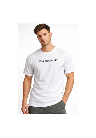 Erkek Wafıl Kumaş Tişört Regular Kalıp Bisiklet Yaka Baskılı Günlük Basic T-shirt - Beyaz Beyaz