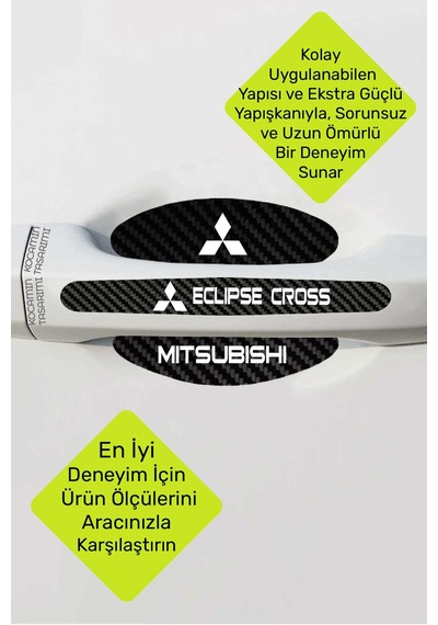 Karbon Dokuya Sahip Mitsubishi Eclipse Cross Kapı İçi Kolları Koruma Seti Şık Beyaz Yazı Detaylı 8 Parça Ürün