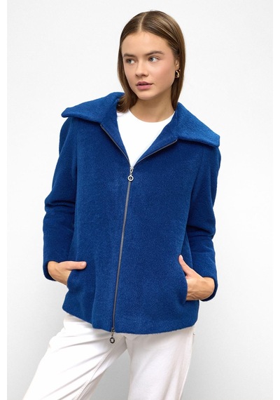 Olcay Çıkabilir Kapüşonlu Fermuar Detaylı Oversize Kaban Saks 3128 Saks Mavi