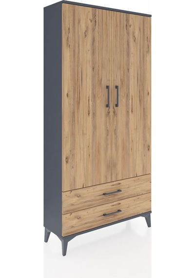 Arges Dolap 4 Raflı 2 Çekmeceli 2 Kapaklı 88x30x182 Antrasit-çam Antrasit