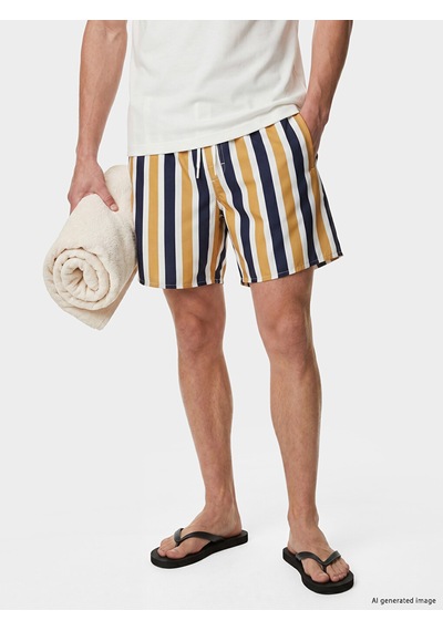 Lcw Swımwear Sarı Kısa Boy Çizgili Erkek Deniz Şortu