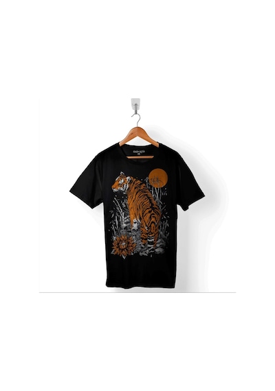 Kaplan Ay Dolunay Moon Tiger Baskılı Tişört Unisex T-shirt 001