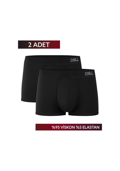 Donella 2li Özel Viskon Kemer Lastik Siyah Erkek Boxer Siyah
