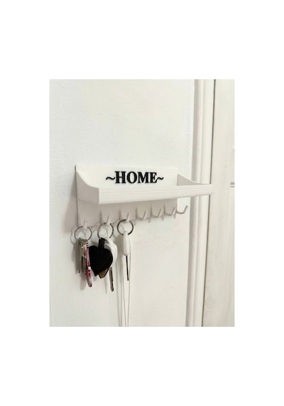 Home Yazılı Duvar Tipi Anahtarlık Ve Posta Kutusu Rafı - 7 Kancalı Dekoratif Anahtar Askısı Gri Beyaz