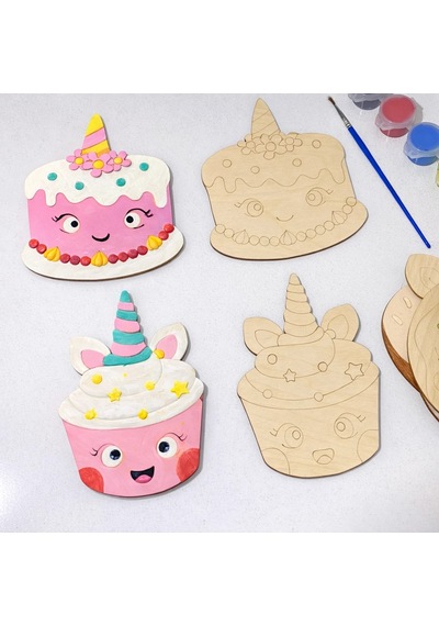 Unicorn Tatlı Dünyası Ahşap Boyama Etkinlik Set Eğitici Çocuk Aktivite Fırça Akrilik Boya Kreş Okul