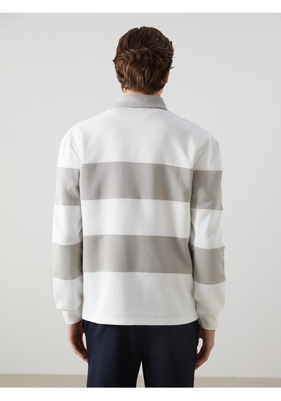 Lcw Vision Bej Polo Yaka Uzun Kollu Çizgili Erkek Sweatshirt