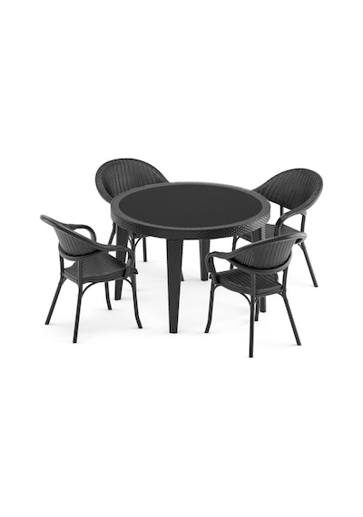 Bintaşmobilya Siyah Rattan Plastik Dış Mekan Bahçe Masa Sandalye Takımı (429509435) Siyah