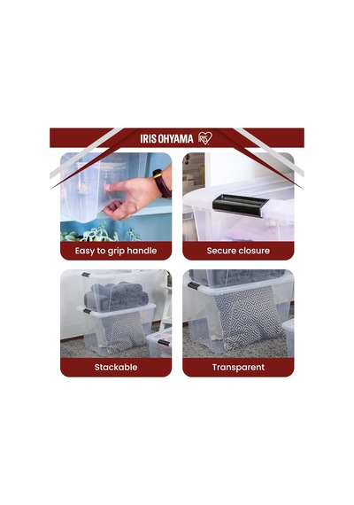 Kapaklı Saklama Kutuları, 60l, 4'lü Set, Şeffaf, Güvenli Tokalar, İstiflenebilir, Çekme Kulpları, Yatak Odası, Dolap, Ofis, Organizasyon İçin, Bpa İçermeyen Plastik, Giysi Çantası, Ntb-60 Çok Renkli