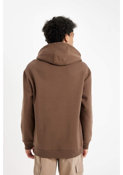 Defacto Kahverengi Relax Fit Kapüşonlu Baskılı Sweatshirt Y9652AZ24AUBN105 Kahverengi