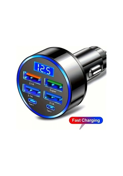 Araç Hızlı Şarj Cihazı Dijital Göstergeli Type-c Usb Hızlı Şarj Aleti 6 Portlu