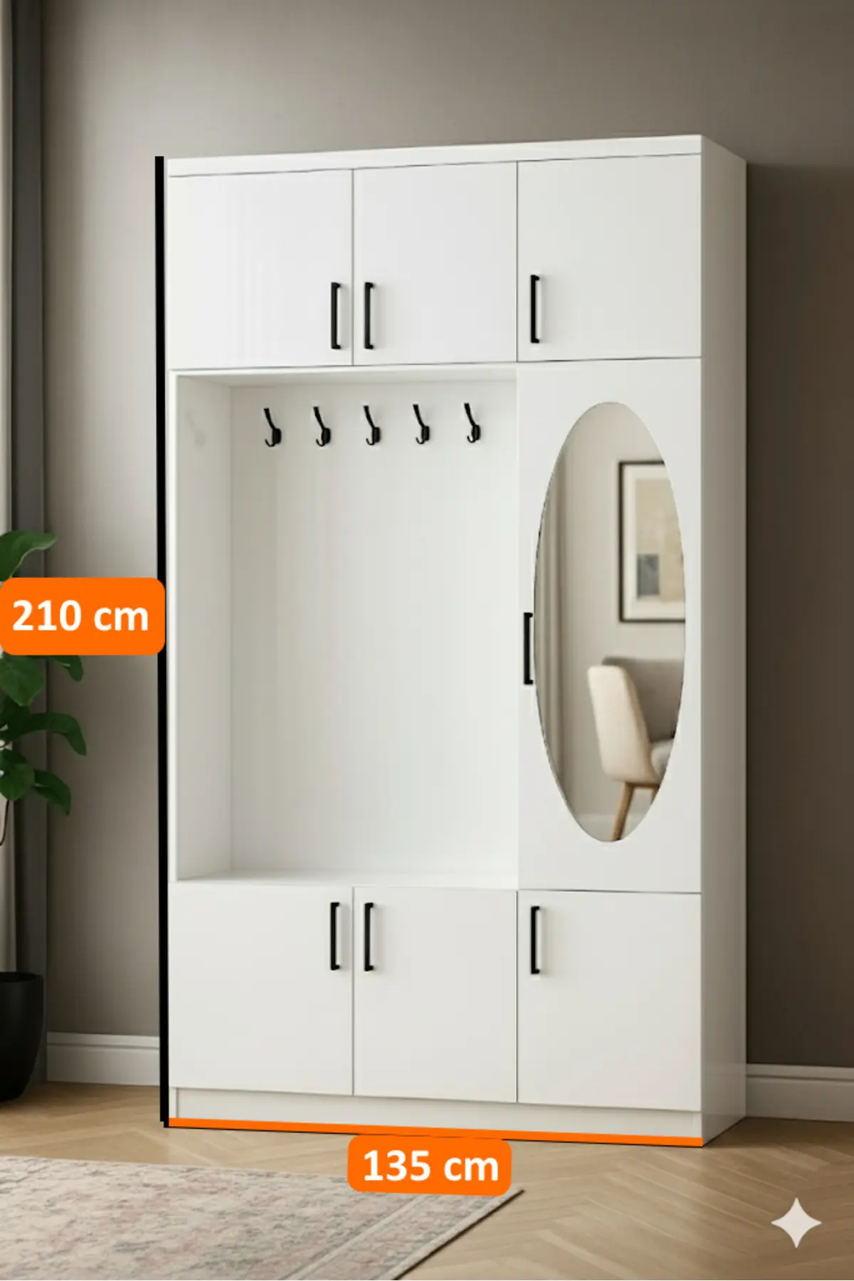 Vestiyer Oval Aynalı .sınıf Mdf 210 135 Beyaz