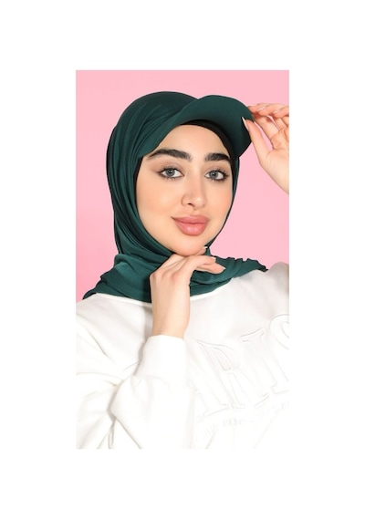 ALDAIYR Şapkalı Boneli Hazır Şal Hijab Sandy Zümrüt Yeşil