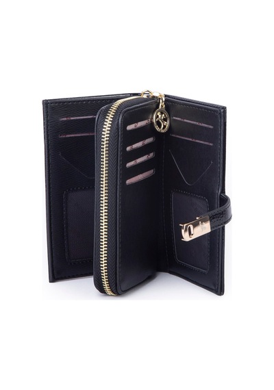 Nas Bag Kadın Orta Boy Kartlık Kağıt Para Ve Bozuk Para Tasarımına Sahip Siyah Rugan 16x9 Cm Siyah Rugan