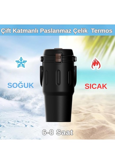 Paslanmaz Çelik Termos 650 Ml -sızdırmaz Kapak,geniş Ağızlı Siyah