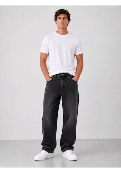 Classics Men Black Wood Denim Erkek Baggy Jean Pantolon 7748 Füme