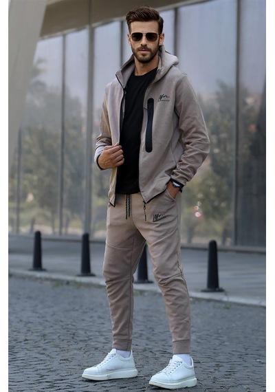 Madmext Bej Baskılı Regular Fit Erkek Eşofman Takımı-bej Bej