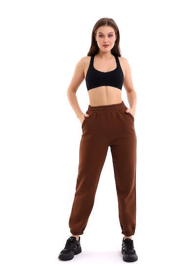 Winmoda34 Jogger Bol Kesim Kalın 3 İplik Şardonlu Eşofman Altı Kadın Kahverengi