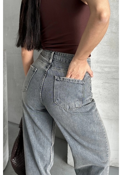 Palazzo Bıyık Kar Yıkama Buz Mavi Jeans Pantolon D2008 Mavi