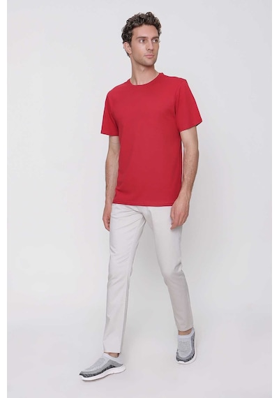 Erkek Bordo Basic Düz %100 Pamuk Bisiklet Yaka Slim Fit Dar Kesim Kısa Kollu Tişört Bordo
